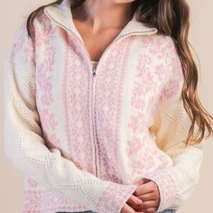 NWT New In cream sweater with pink design